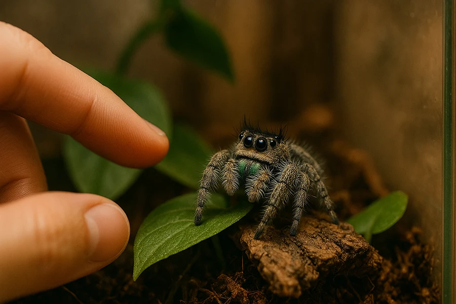 Jumping spider sitting in enclosure